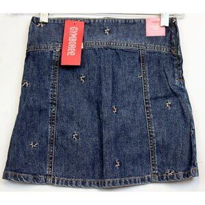 NWT 2005 Gymboree Winter Princess Skirt Denim Embroidered Flower A-line Zip